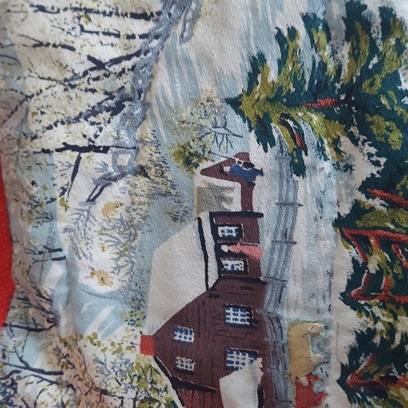 Vintage Grandma Moses Fabric Handmade Winter Scenery Wall Hanging - Picture 9 of 11